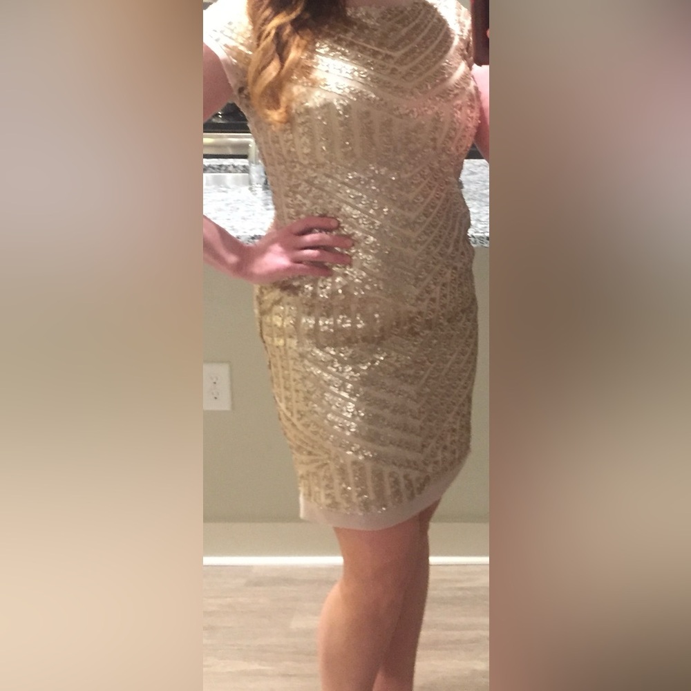 Vince Camuto Gold Art Deco Mini Dress
